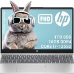HP 15.6 inch Windows Laptop with IPS Micro-Edge Full HD Anti-Glare Display, Intel Core i7-1355U, 16 GB RAM, 1 TB SSD, Windows 11 Home, Natural Silver, 15-fd0182wm(Upgraded)